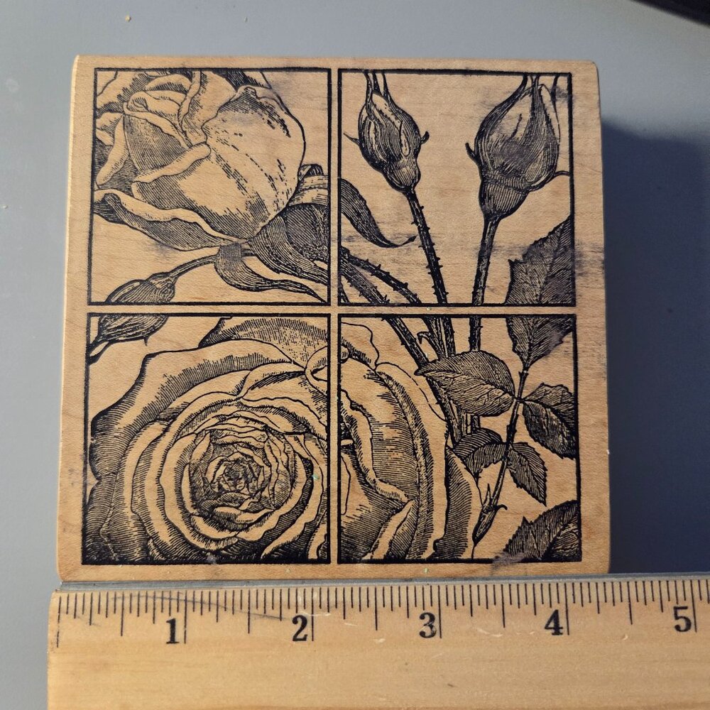 1990's Magenta Rubber Stamp, Floral, Flower Window Frame, 09.156Q